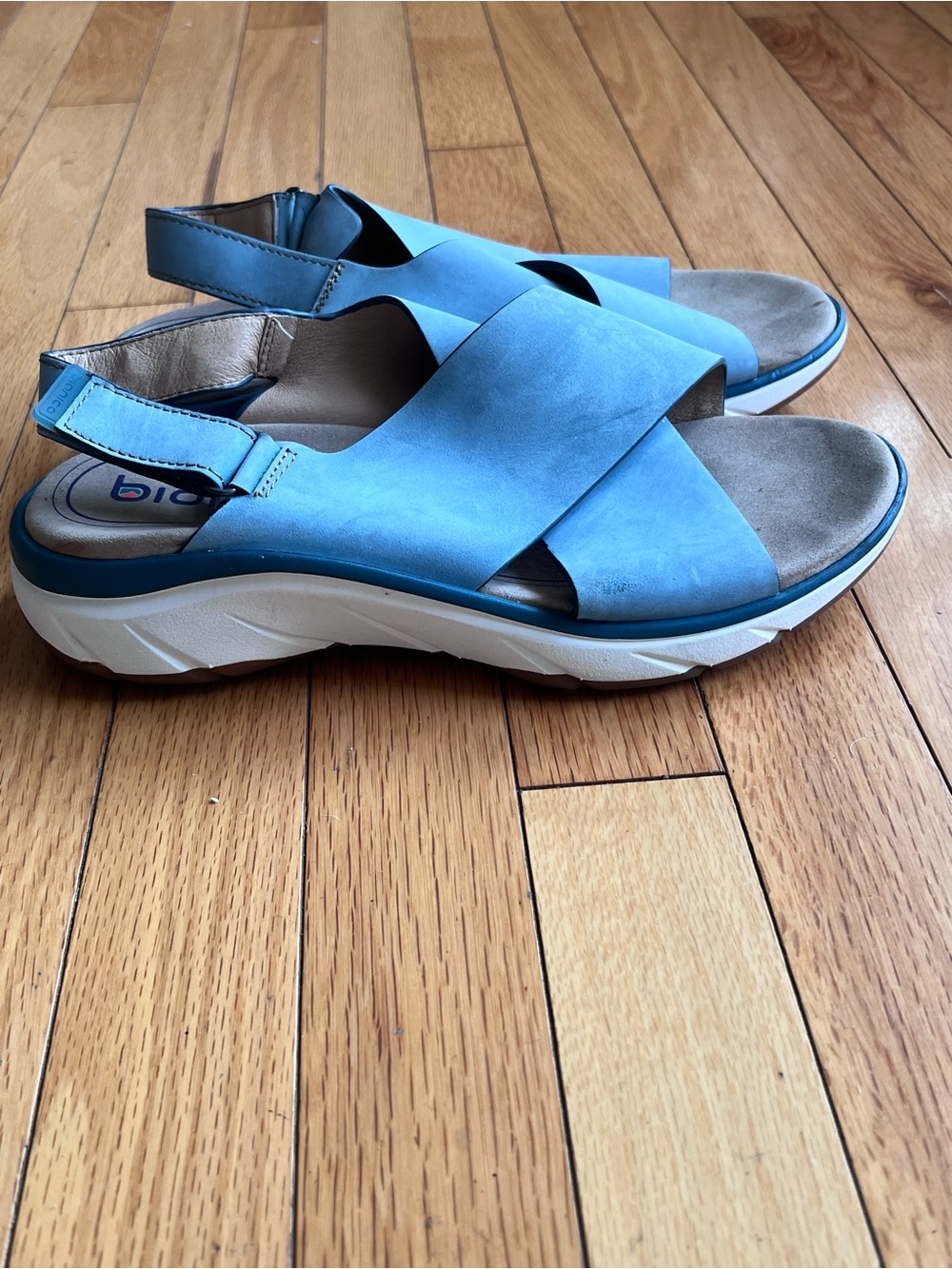Bionica  Blue Leather Comfort Sandals Adjustable Platform Walking Shoes 9.5W - Picture 7 of 10